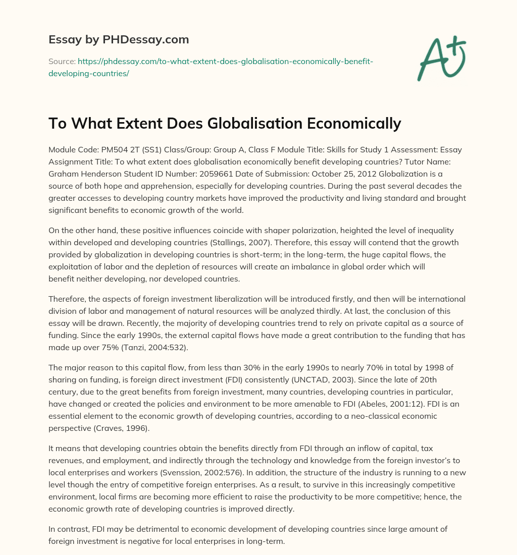 To What Extent Does Globalisation Economically essay