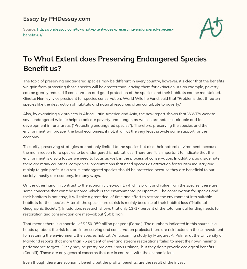 To What Extent does Preserving Endangered Species Benefit us? essay