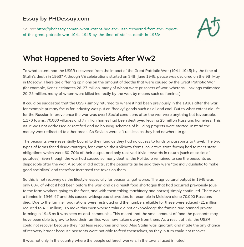 What Happened to Soviets After Ww2 essay