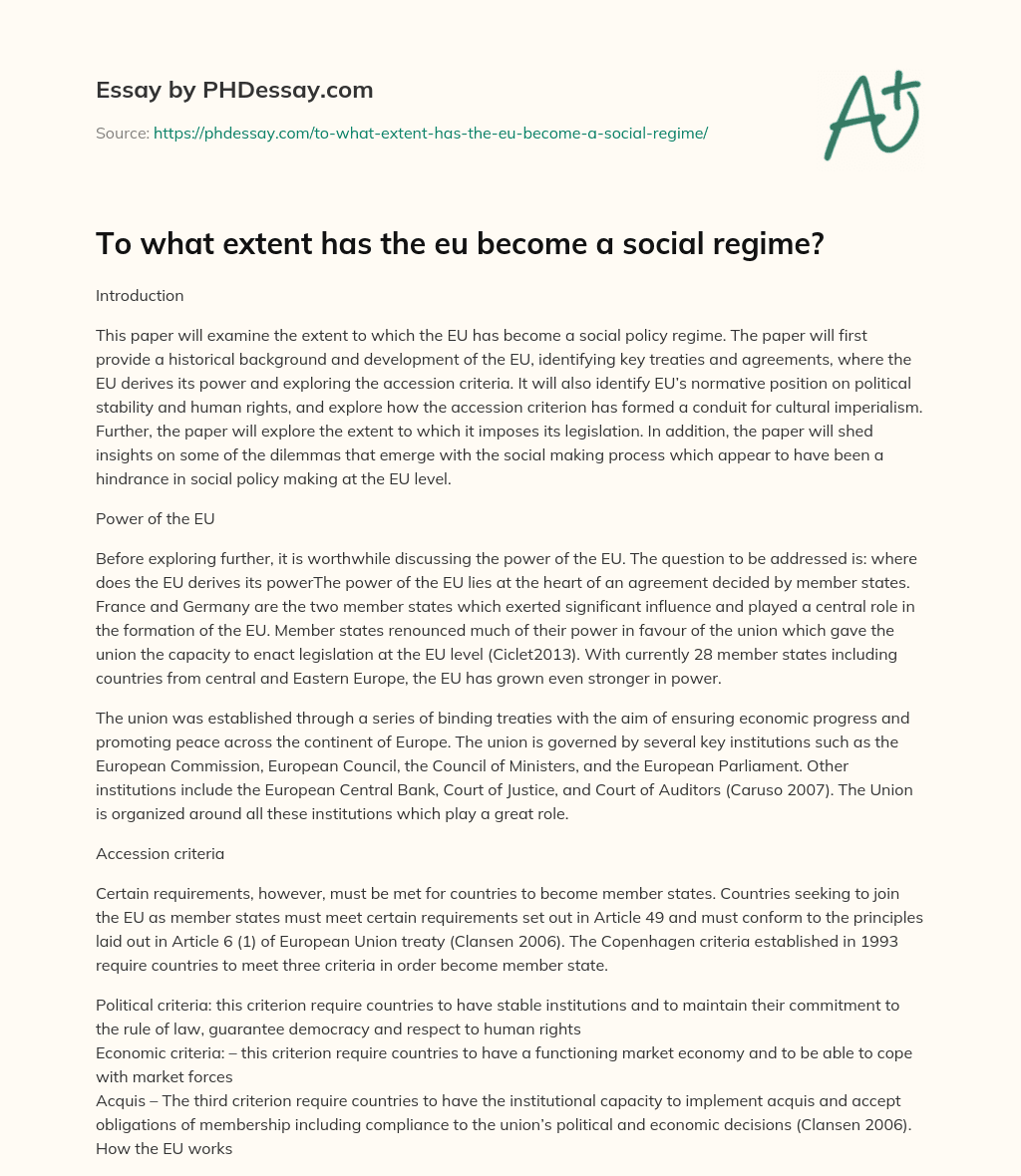 To what extent has the eu become a social regime? essay