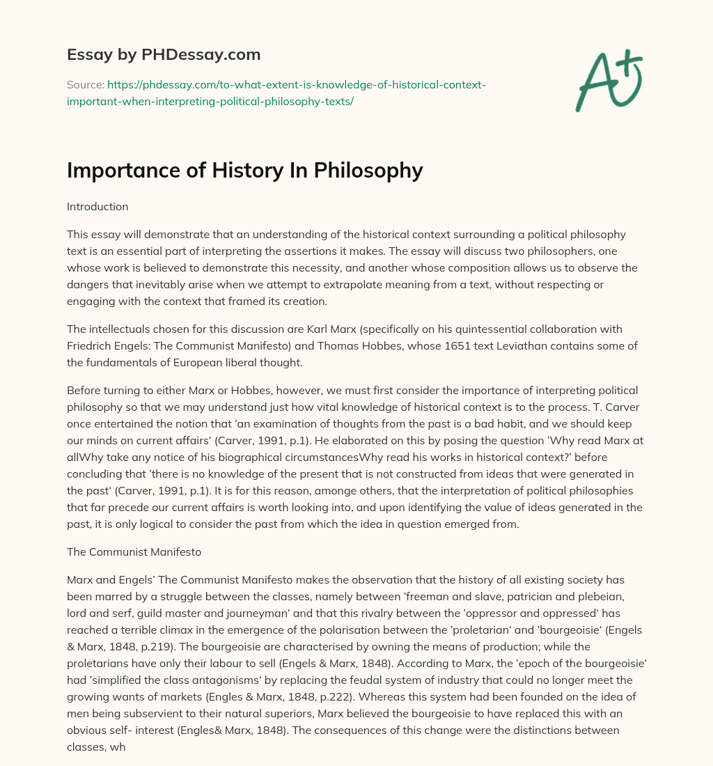 Importance of History In Philosophy essay