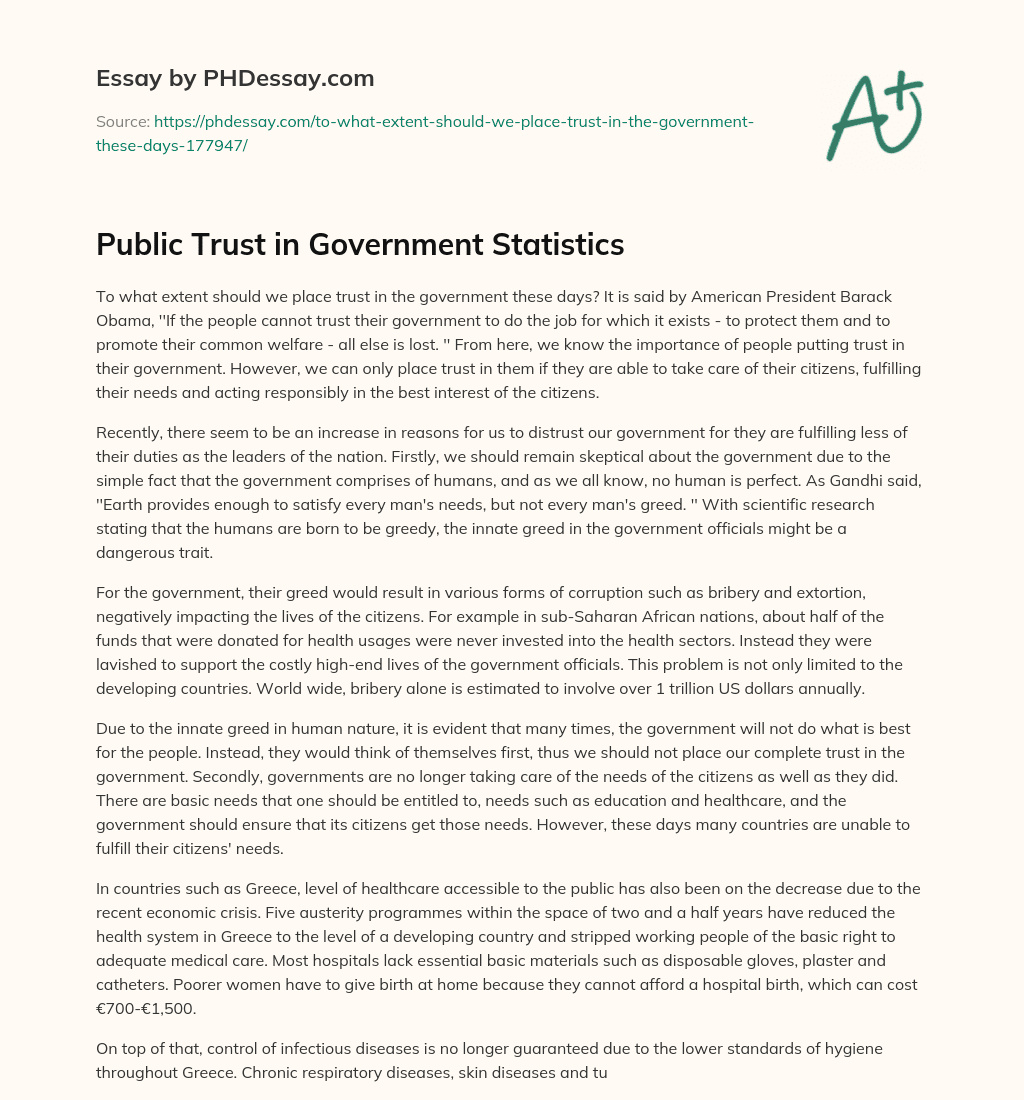 Public Trust in Government Statistics essay