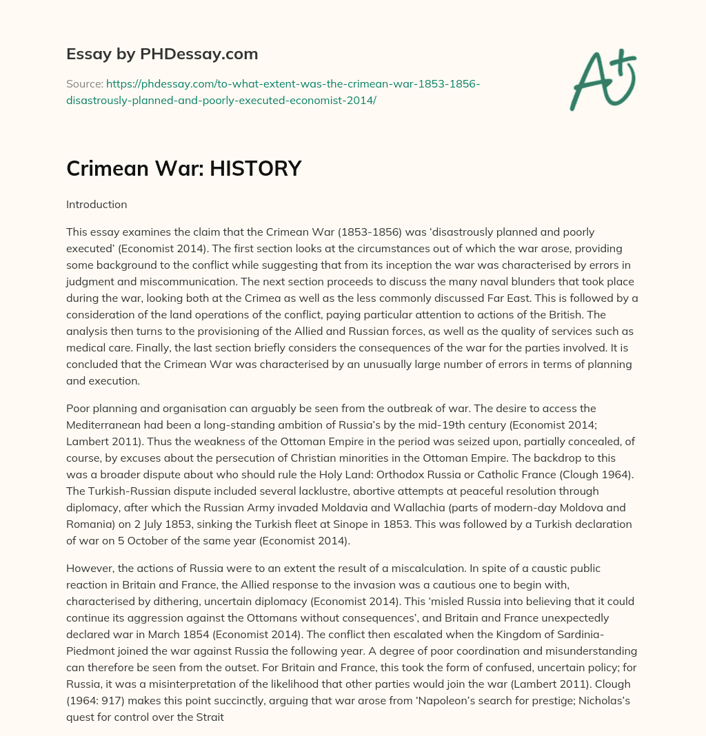Crimean War: HISTORY essay