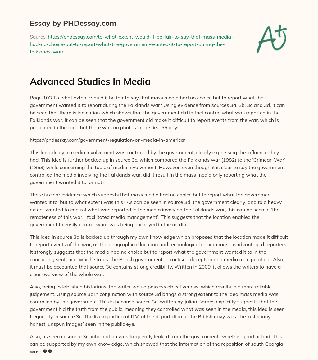 Advanced Studies In Media essay