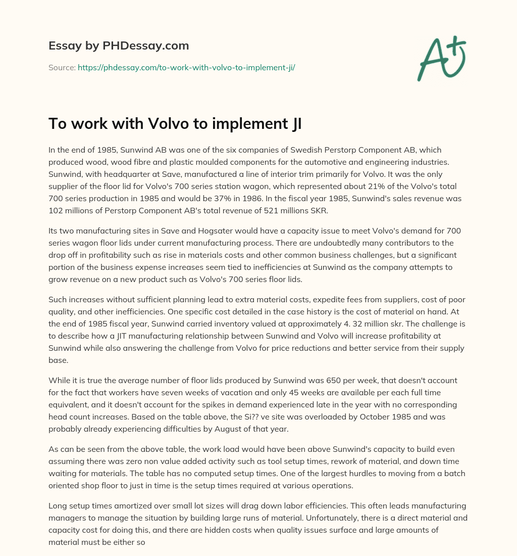 To work with Volvo to implement JI essay