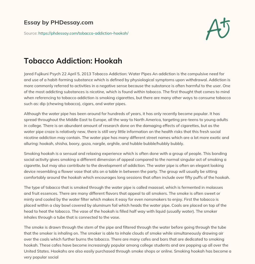 Tobacco Addiction: Hookah essay