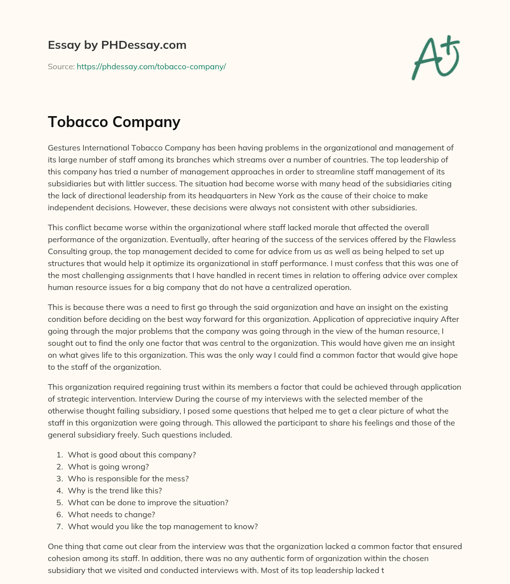 Tobacco Company essay