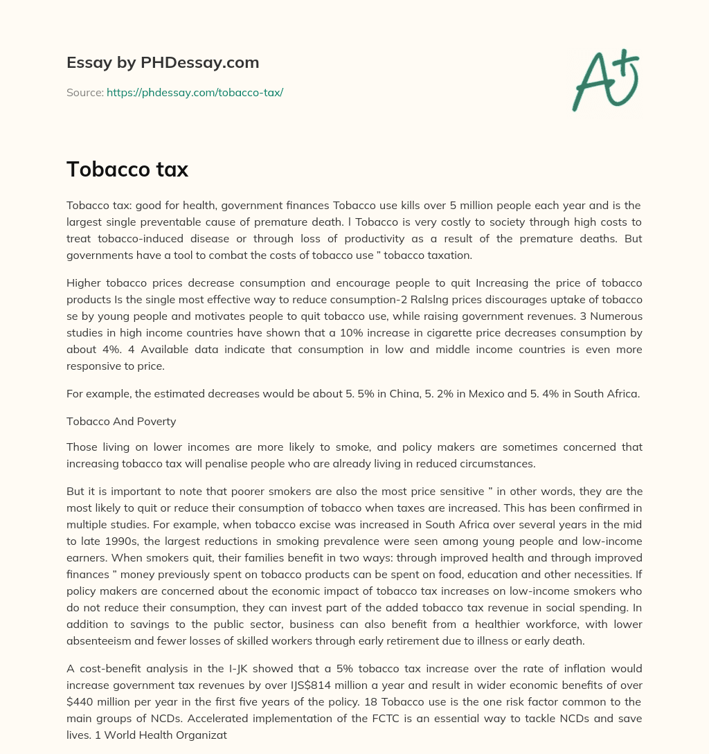 Tobacco Tax as a Solution to Reduce Consumption and Improve Health and Finances essay