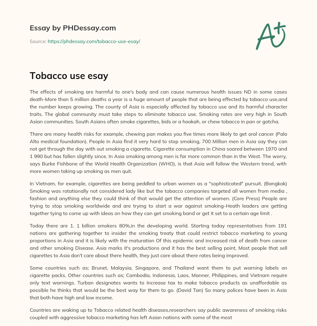 Tobacco use esay essay