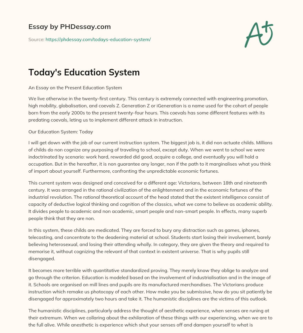 essay on today's education system