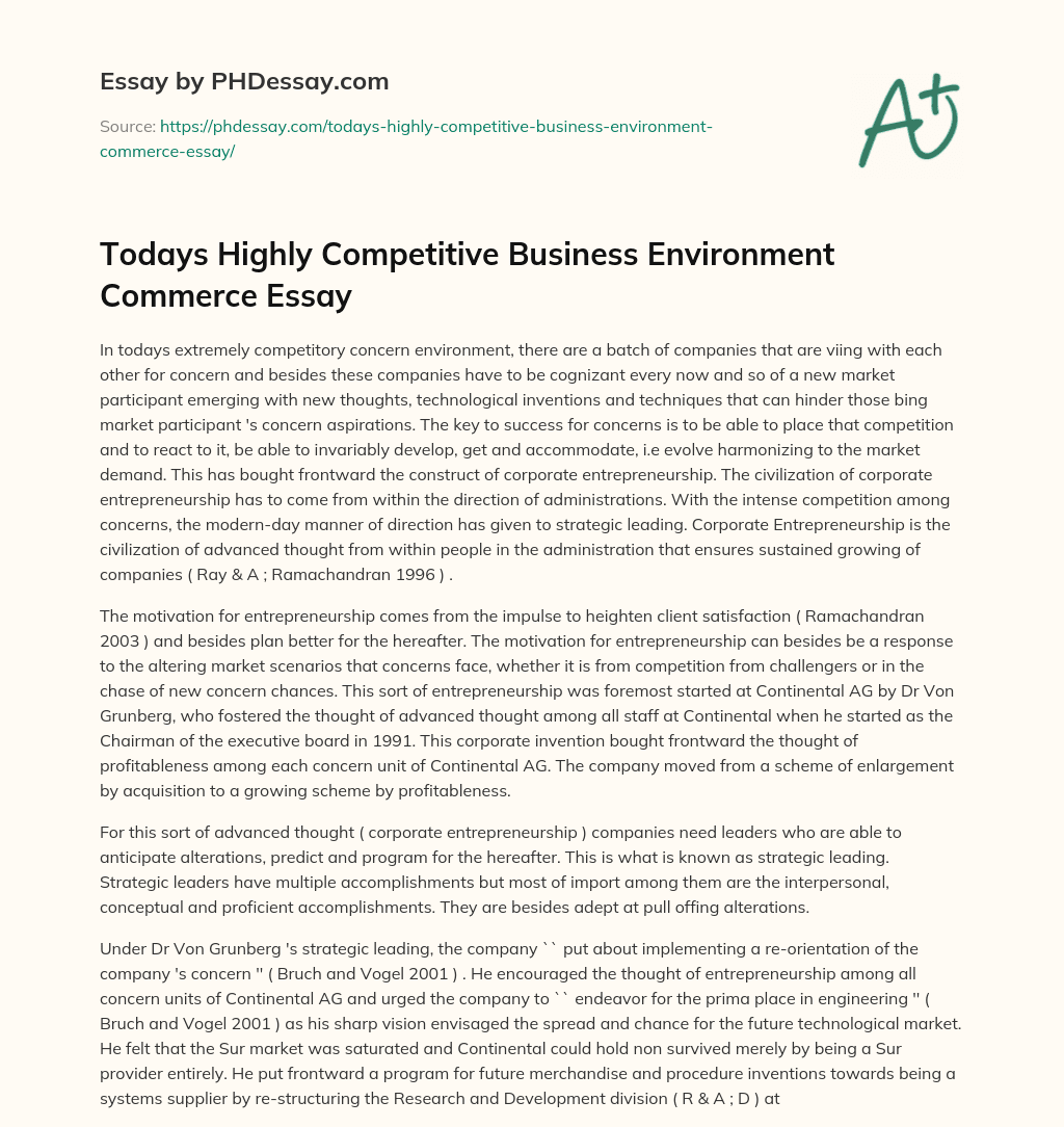 Todays Highly Competitive Business Environment Commerce Essay essay