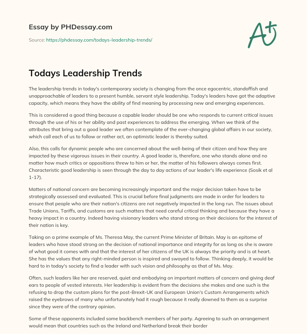 Todays Leadership Trends essay