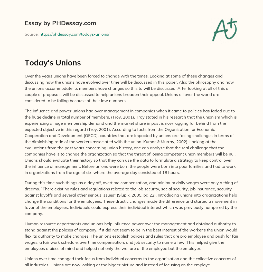 Today’s Unions essay