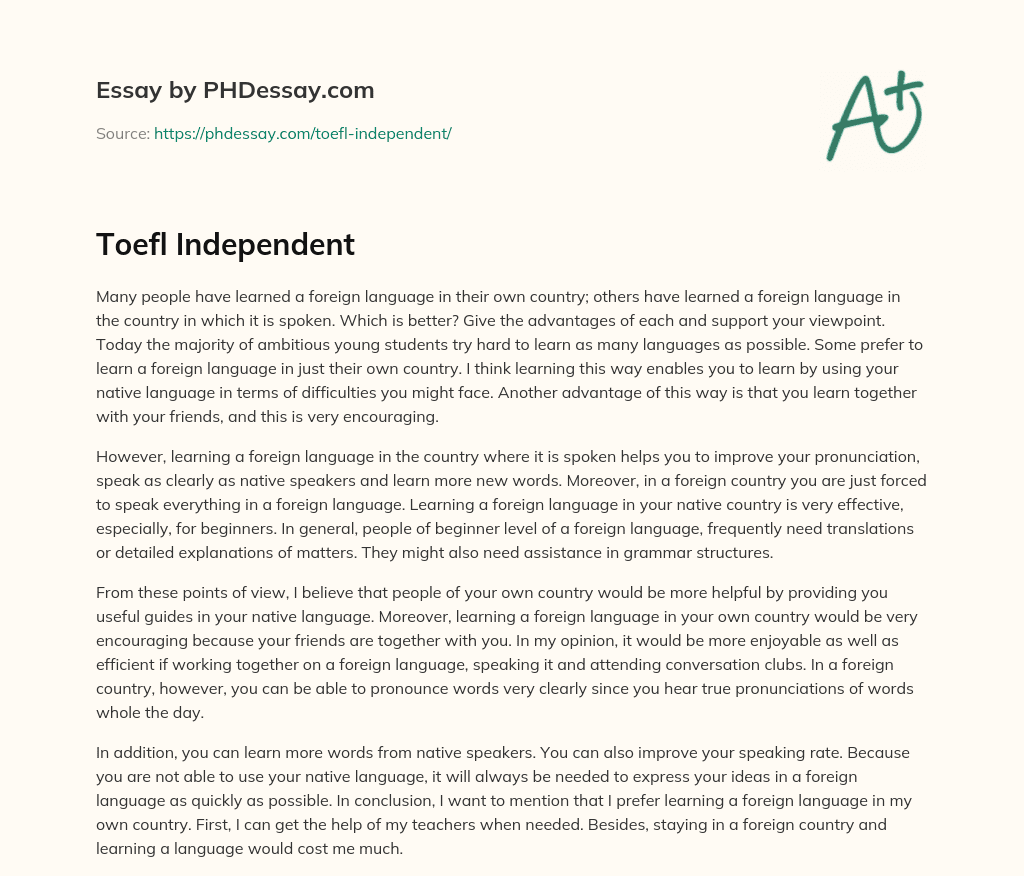 Toefl Independent essay