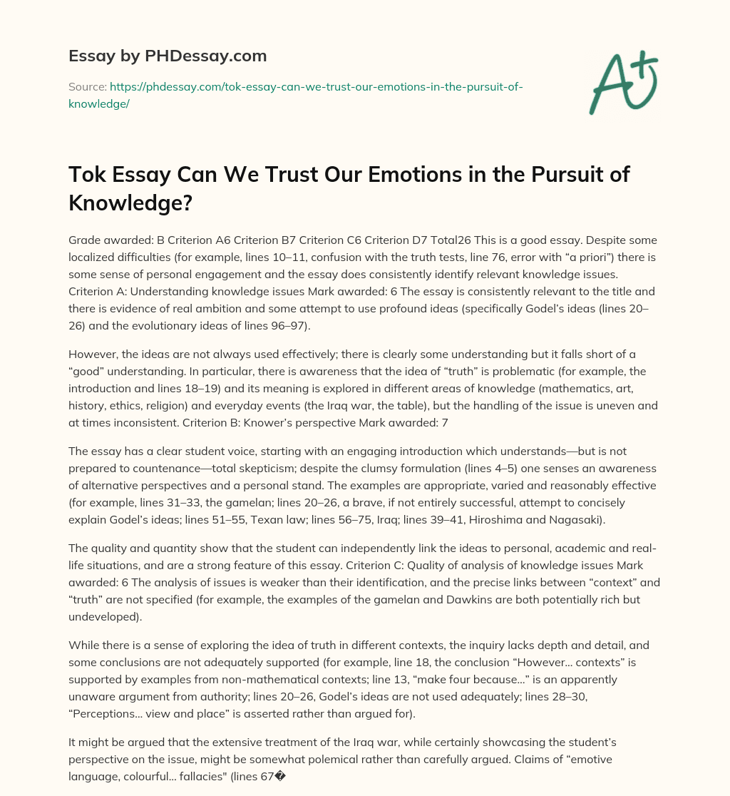 Tok Essay Can We Trust Our Emotions in the Pursuit of Knowledge? essay