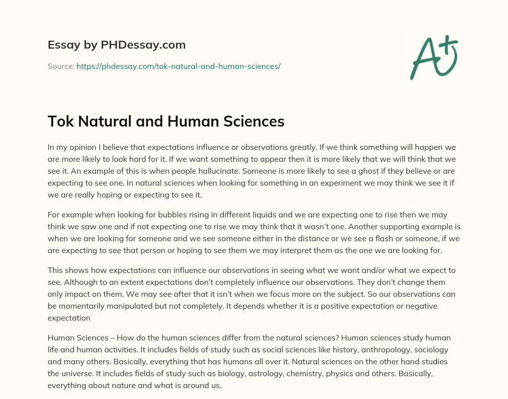 Tok Natural and Human Sciences essay