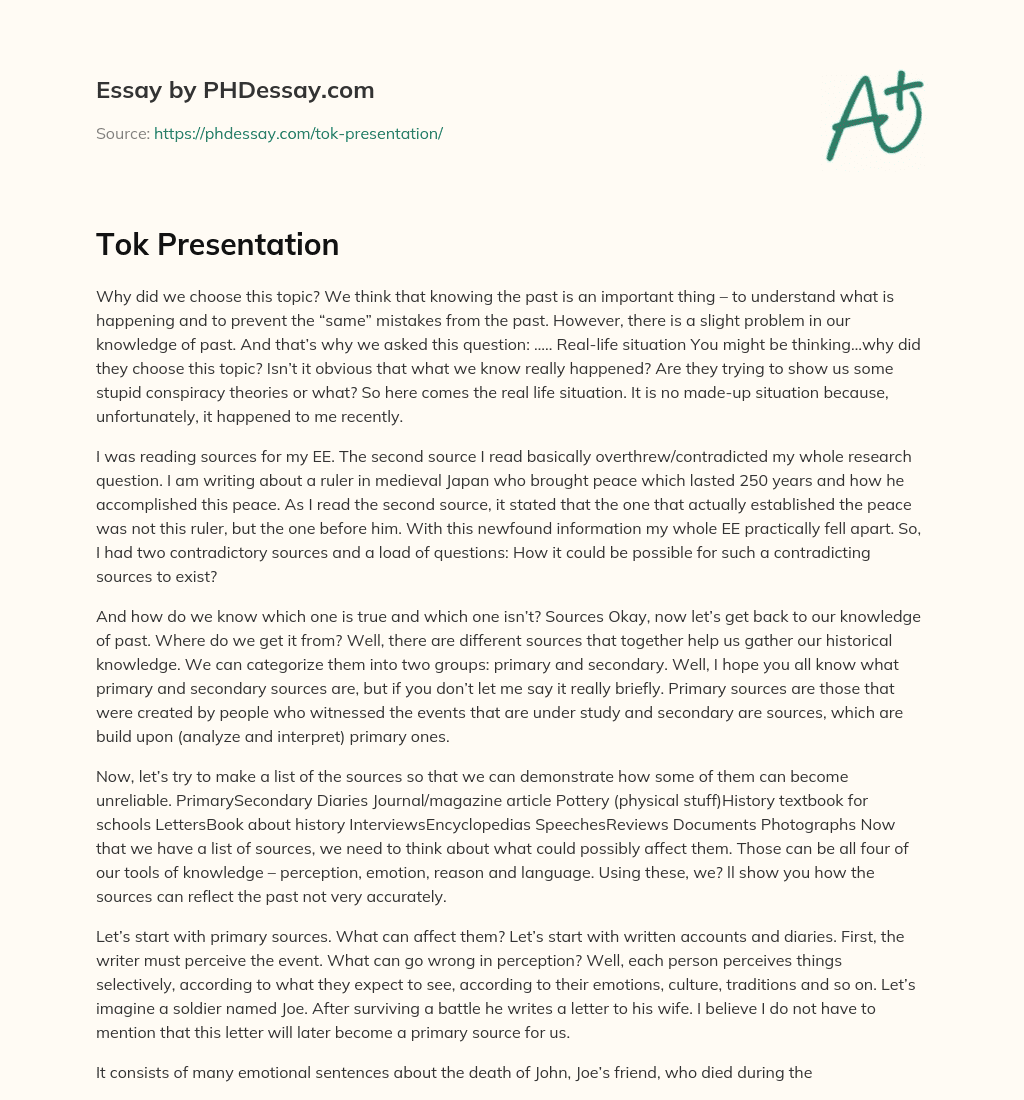 Tok Presentation essay