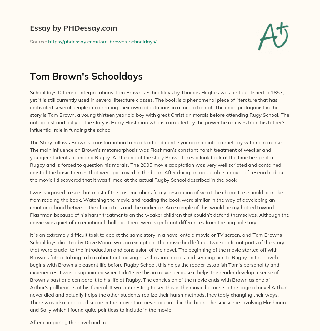 Tom Brown’s Schooldays essay