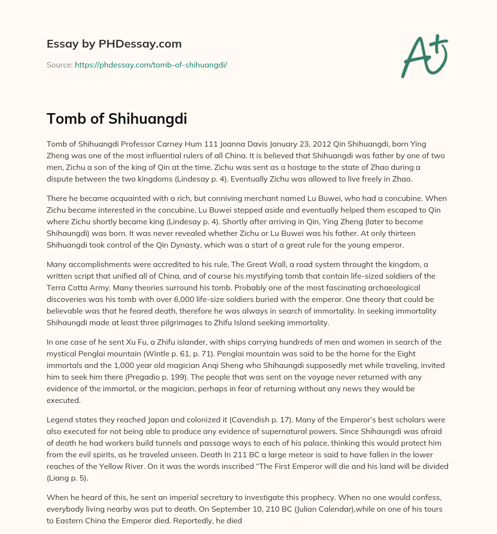 Tomb of Shihuangdi essay