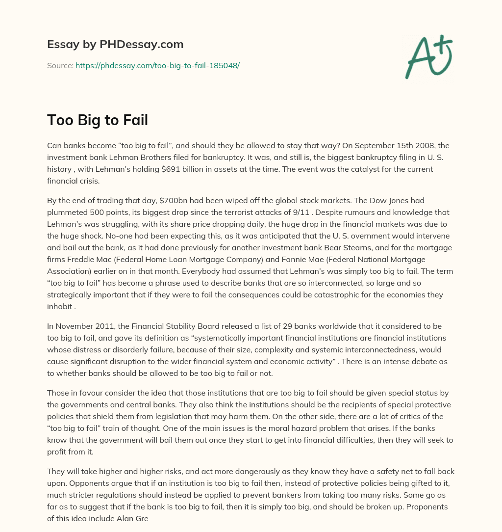 Too Big to Fail essay