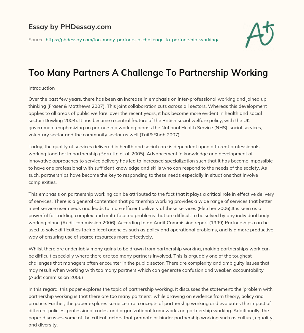 Too Many Partners A Challenge To Partnership Working essay