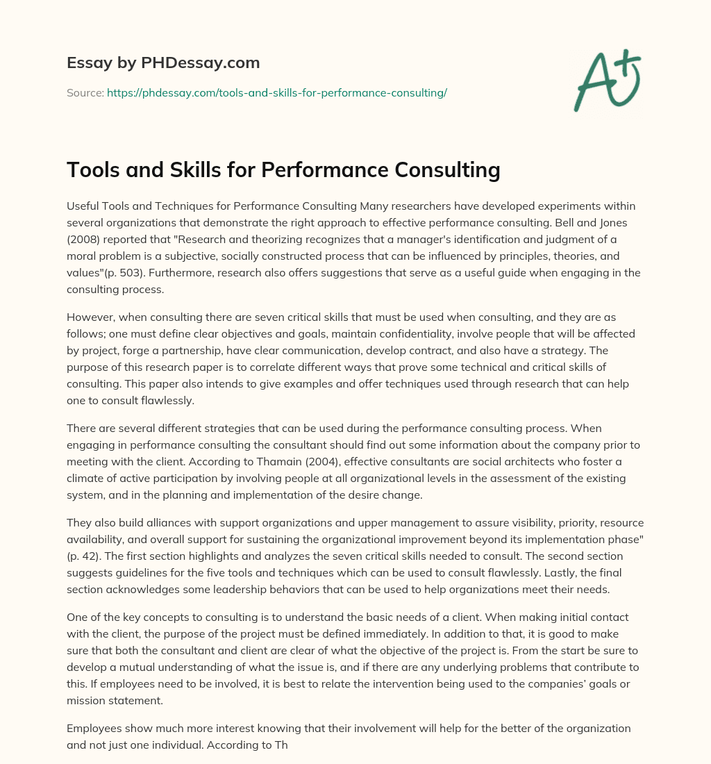 Tools and Skills for Performance Consulting essay