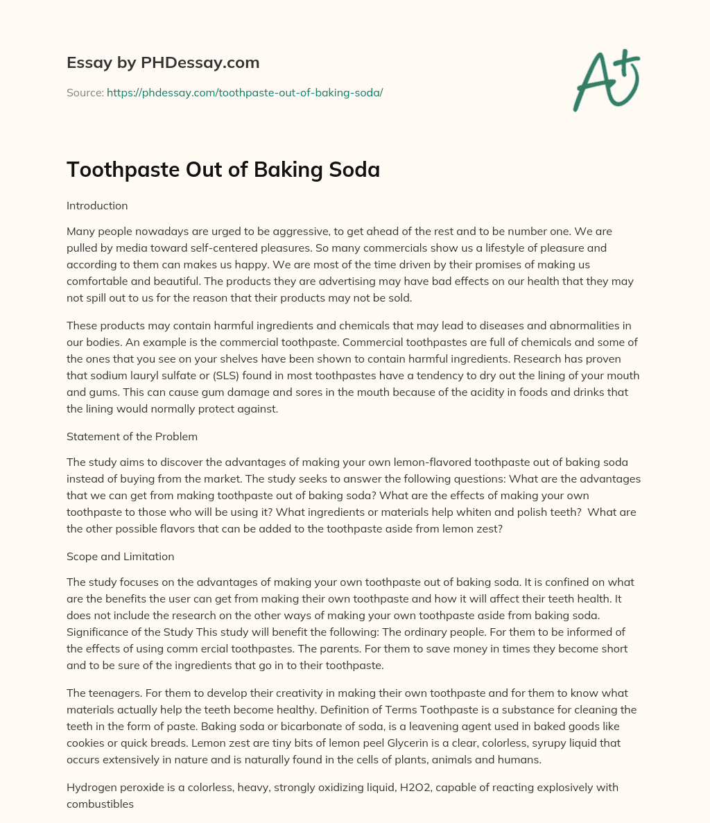 Toothpaste Out of Baking Soda essay