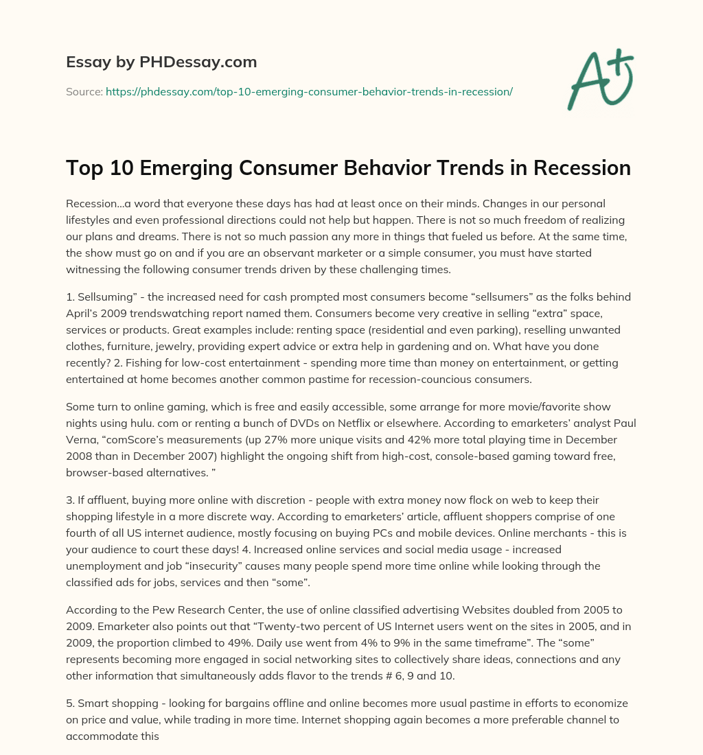 Top 10 Emerging Consumer Behavior Trends in Recession essay