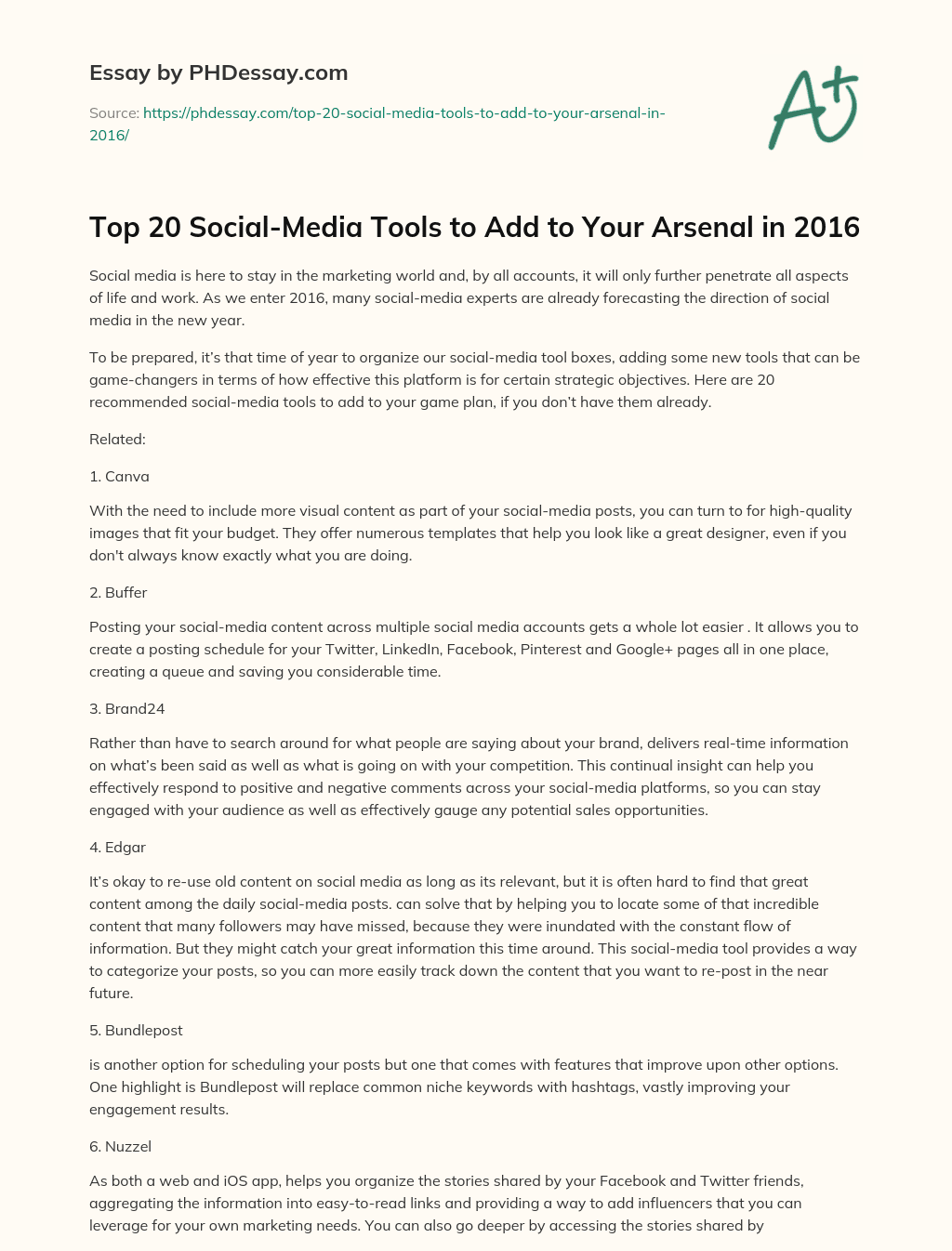Top 20 Social-Media Tools to Add to Your Arsenal in 2016 essay