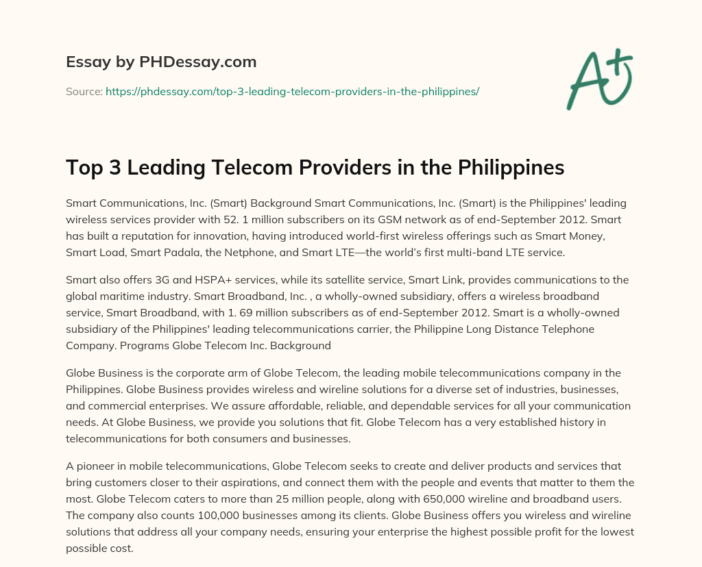Top 3 Leading Telecom Providers in the Philippines essay