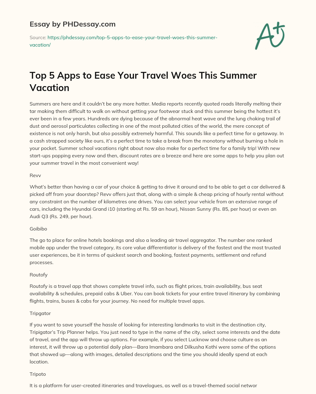 Top 5 Apps to Ease Your Travel Woes This Summer Vacation essay