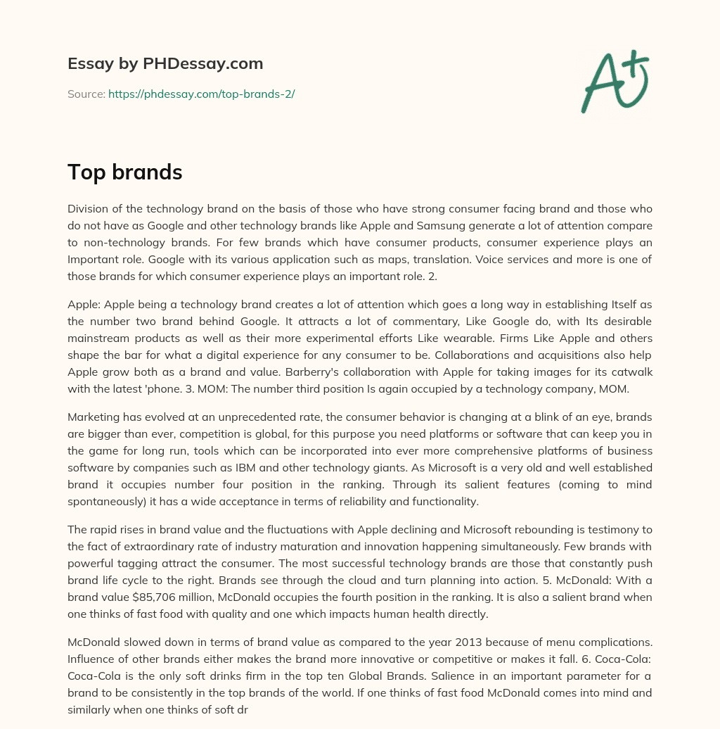 Division of Technology Brands Based on Consumer-Facing Strengths: Google, Apple, and MOM essay