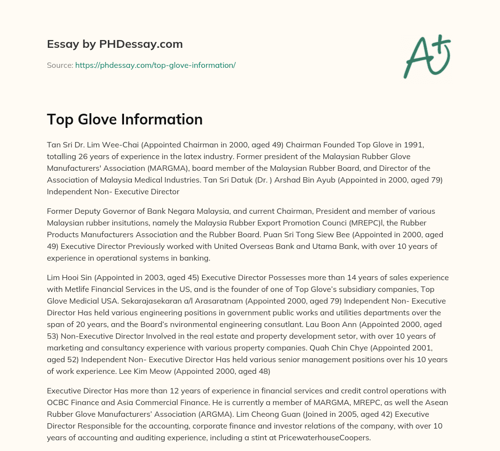 Top Glove Information essay