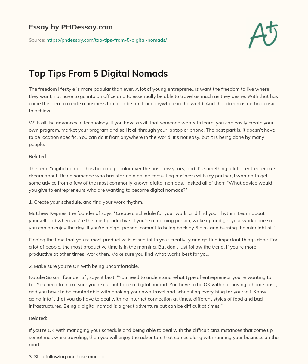 Top Tips From 5 Digital Nomads essay