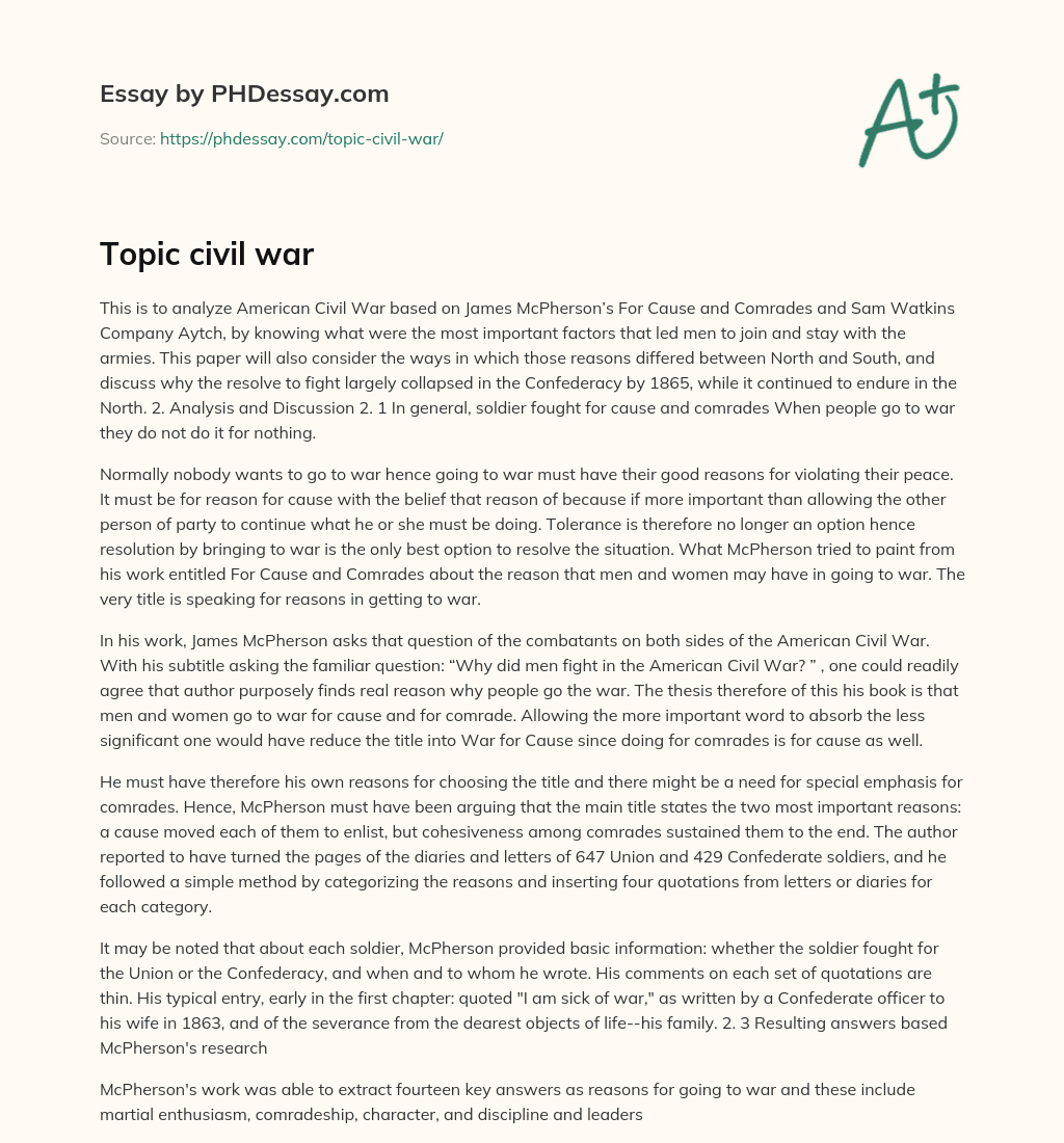 Topic civil war essay
