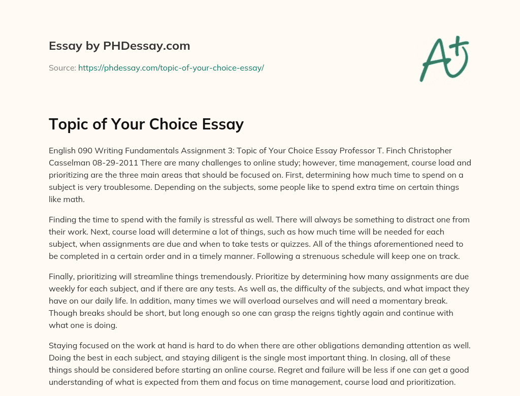 topic of your choice essay