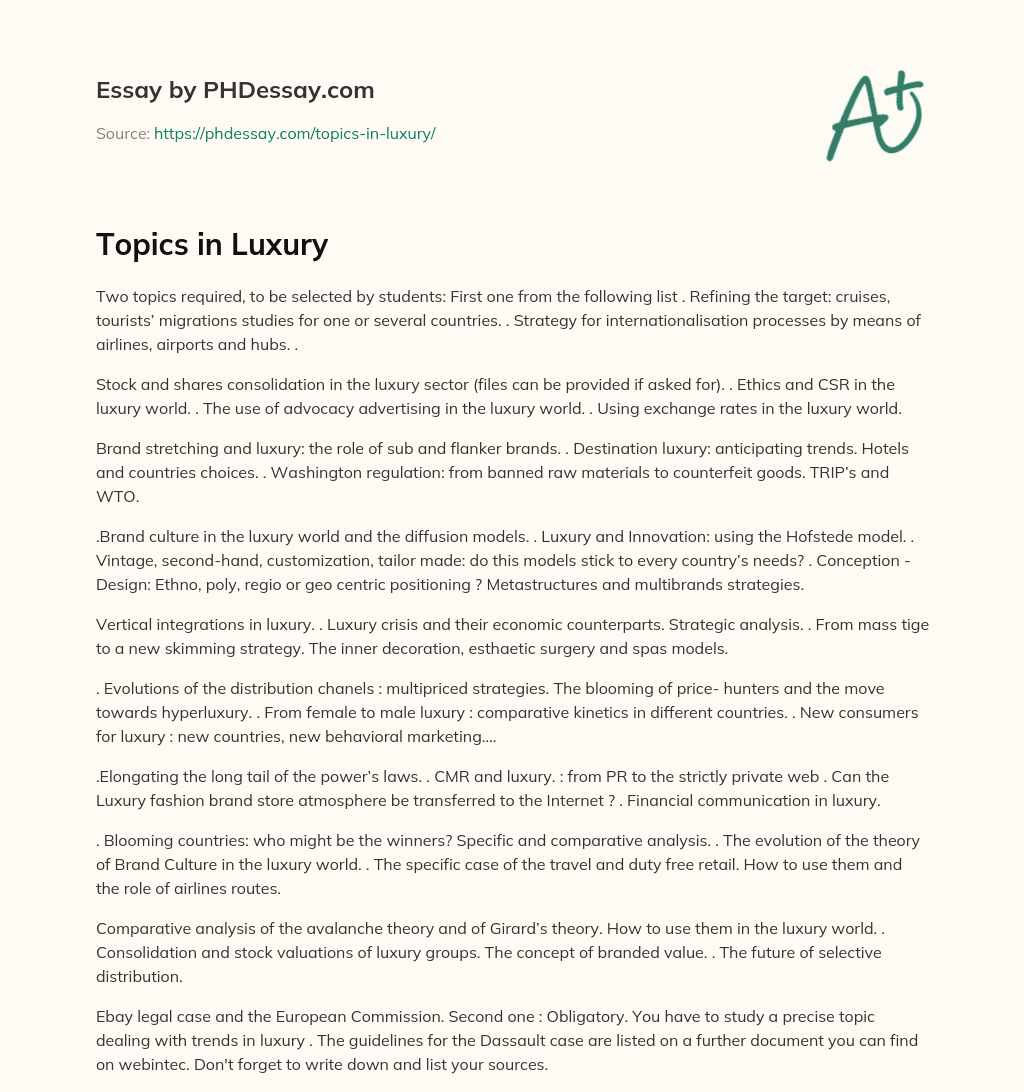 Topics in Luxury essay