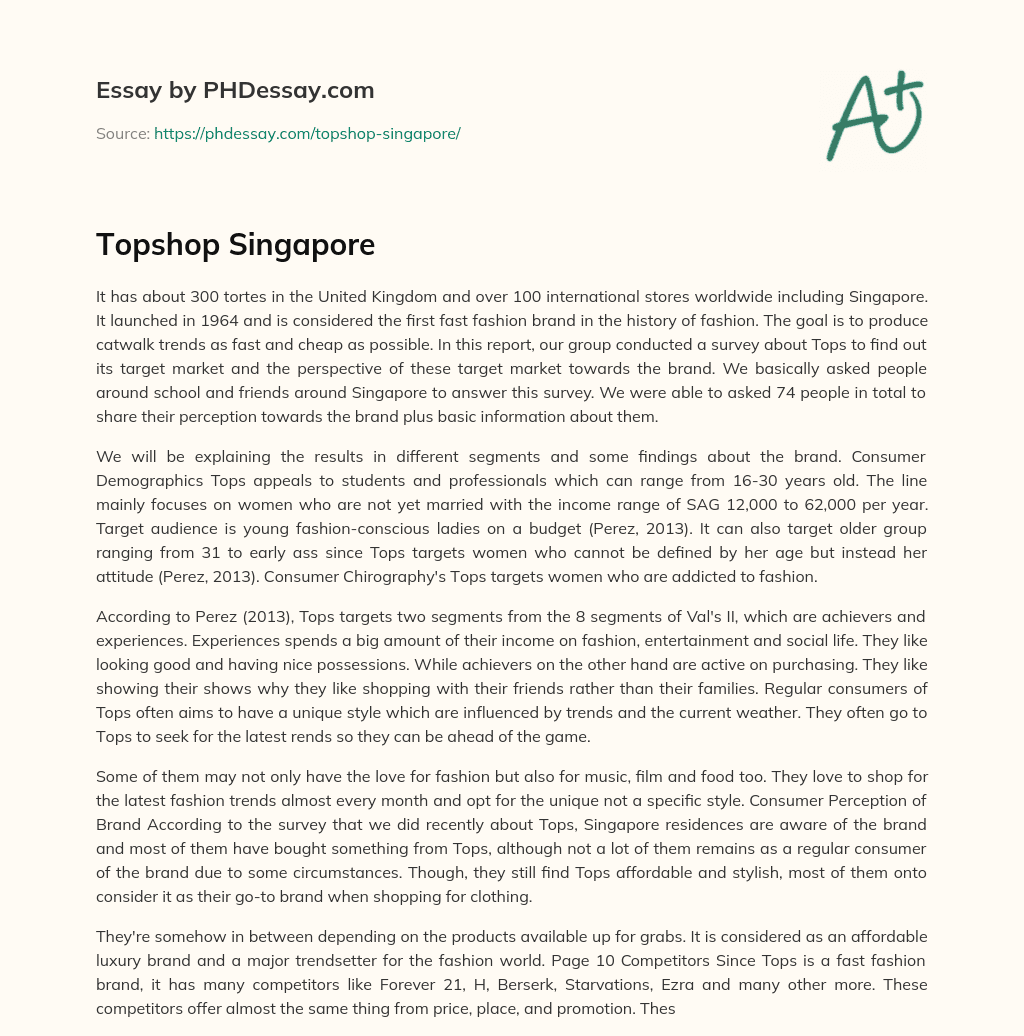 Topshop Singapore essay