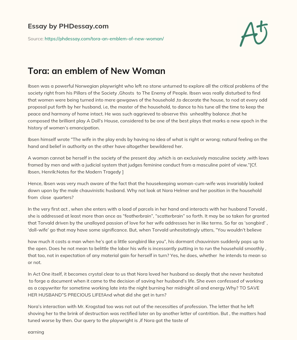 Tora: an emblem of New Woman essay