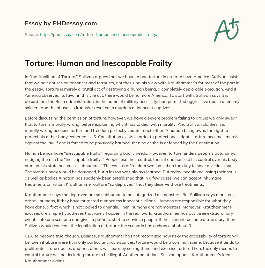 Torture: Human and Inescapable Frailty essay
