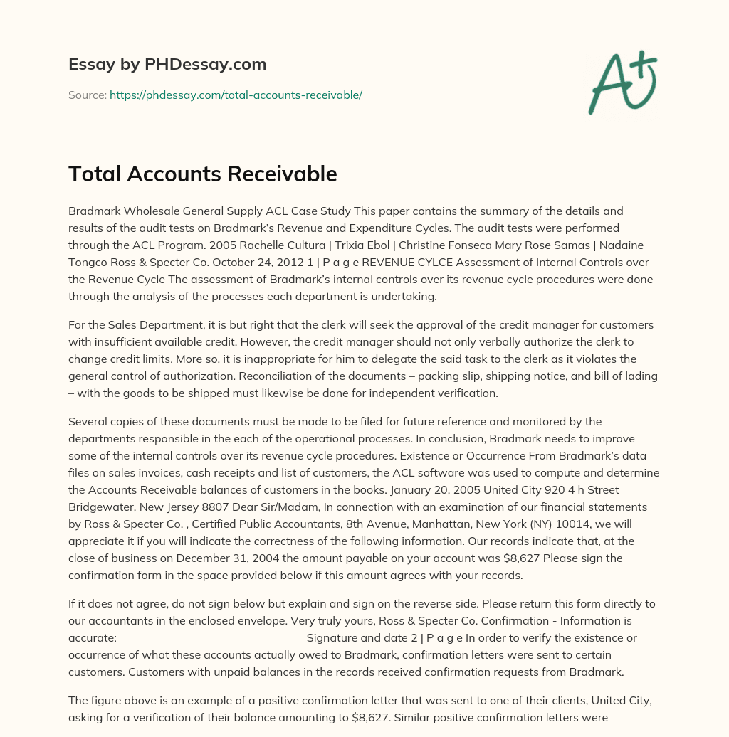Total Accounts Receivable essay