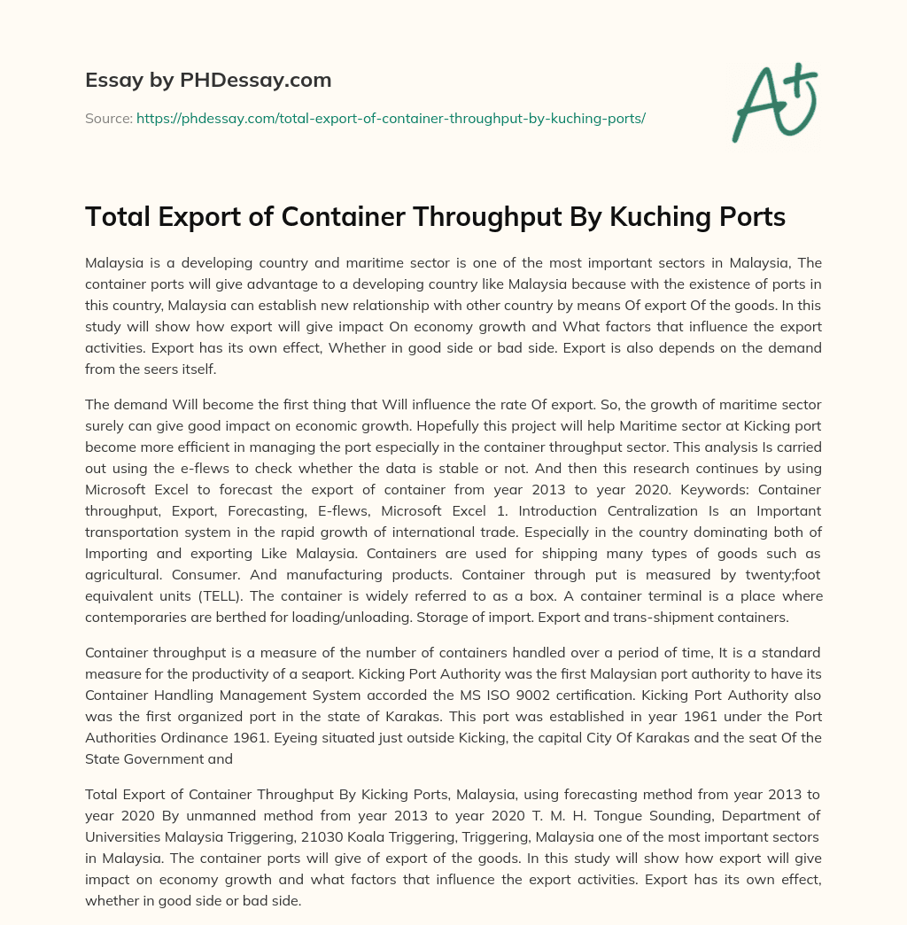 Total Export of Container Throughput By Kuching Ports essay