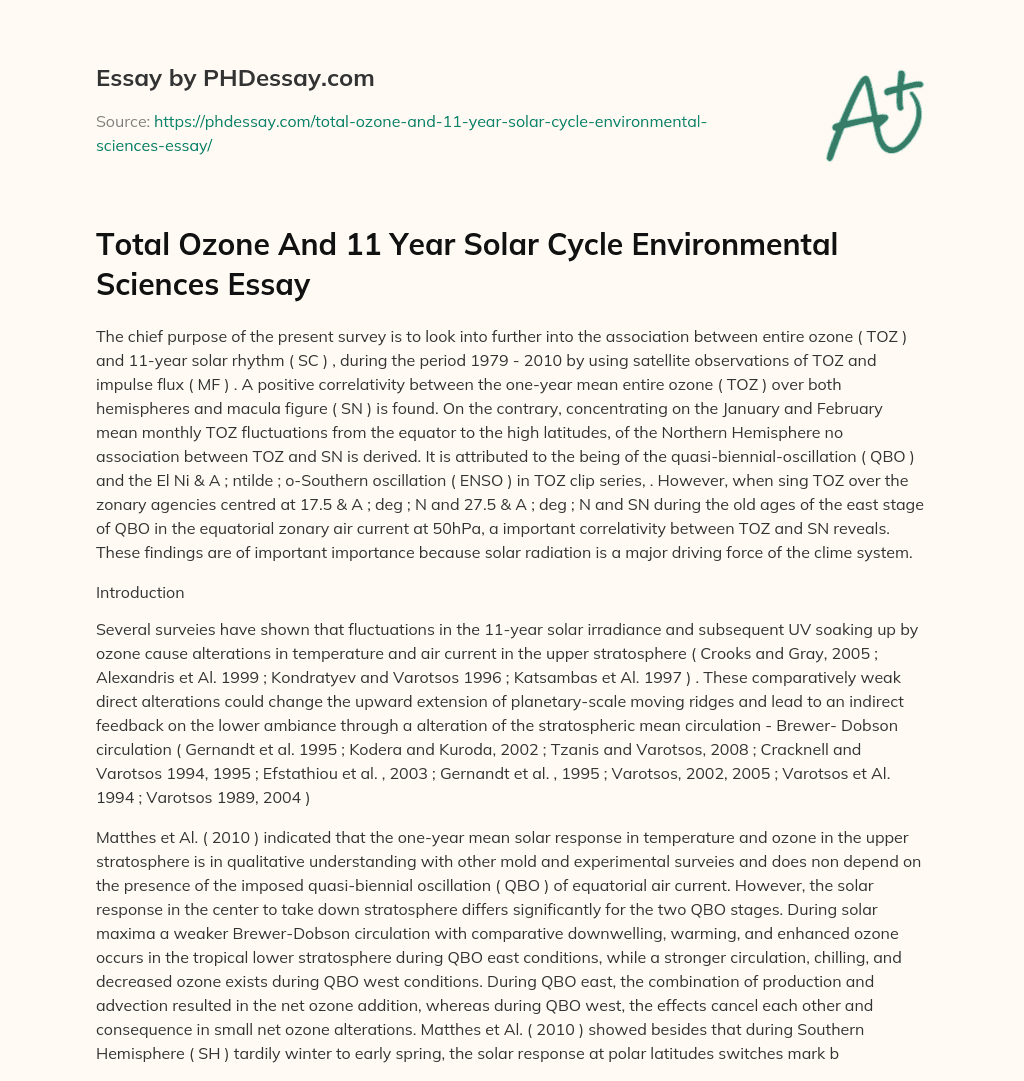 Total Ozone And 11 Year Solar Cycle Environmental Sciences Essay essay