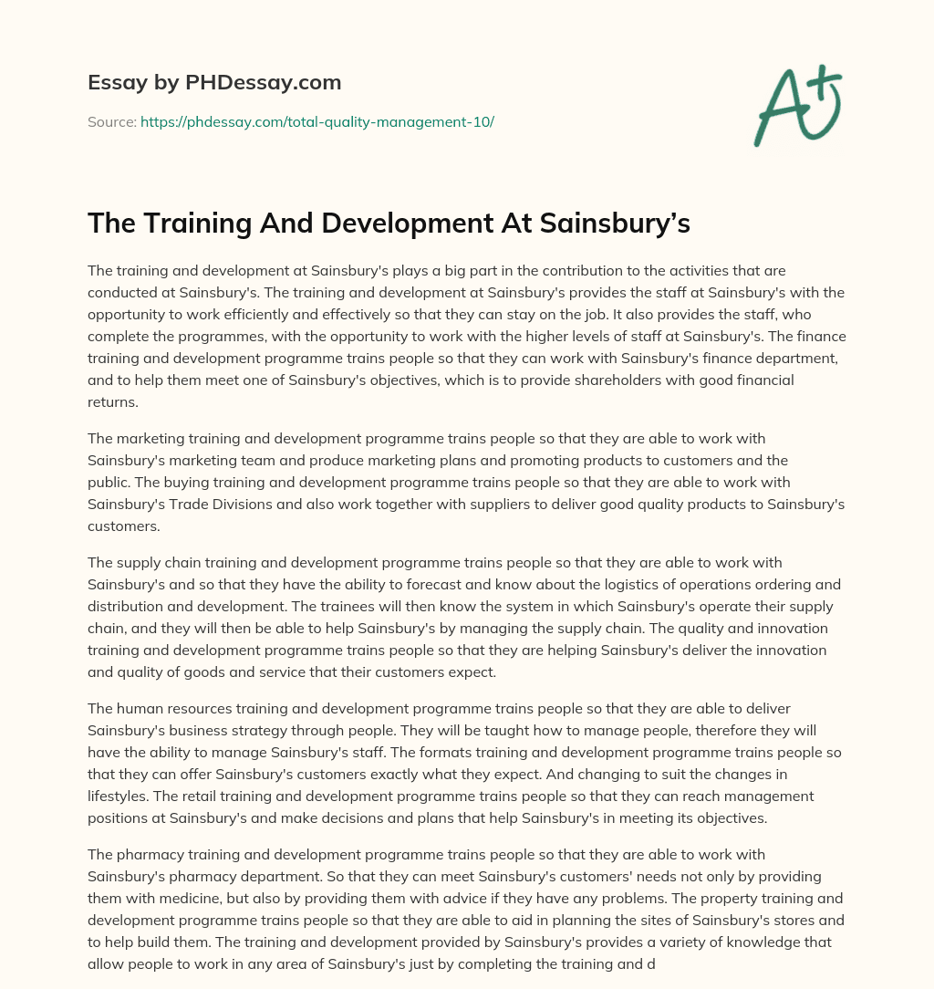 The Training And Development At Sainsbury’s essay