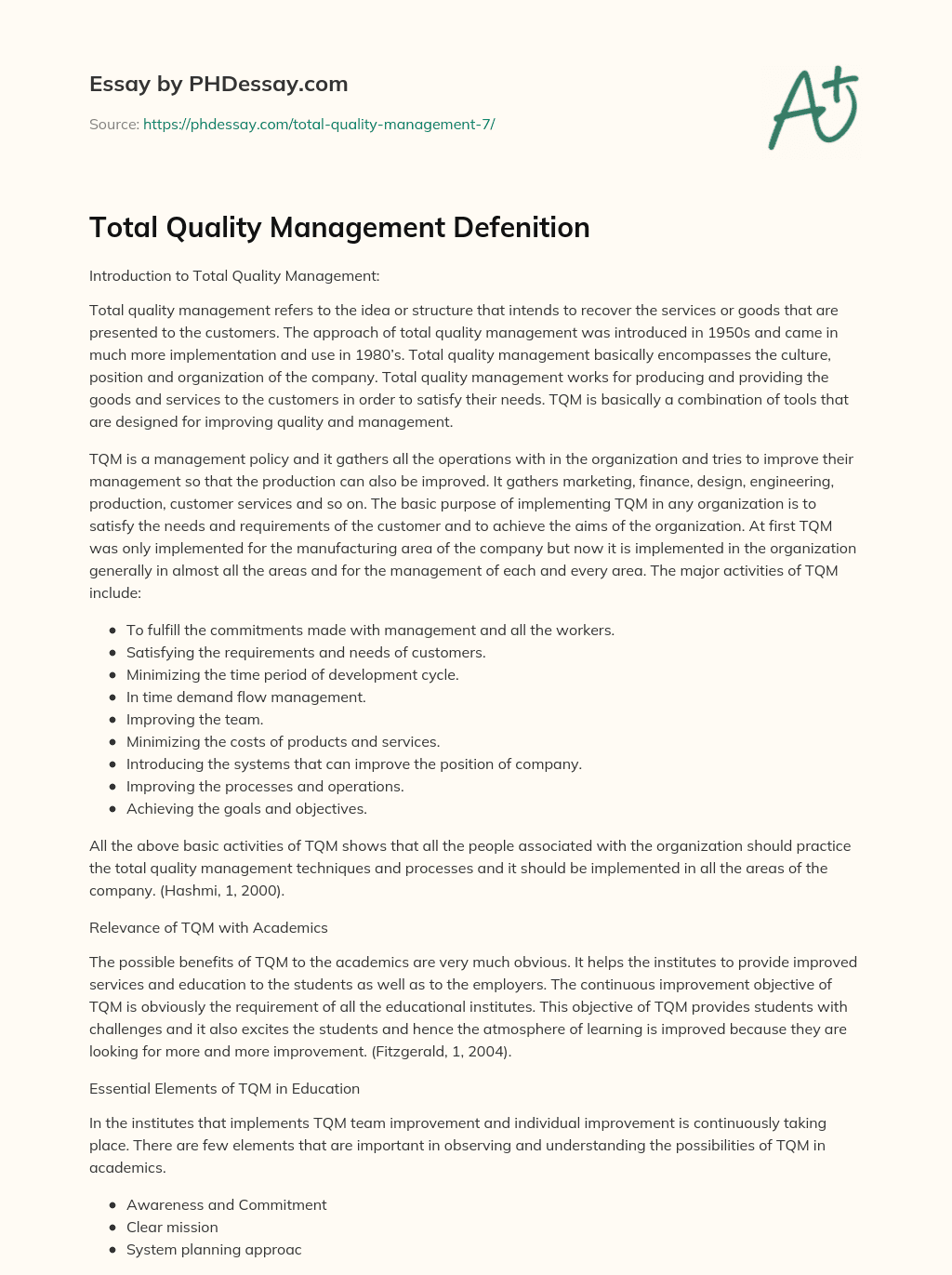Total Quality Management Defenition essay