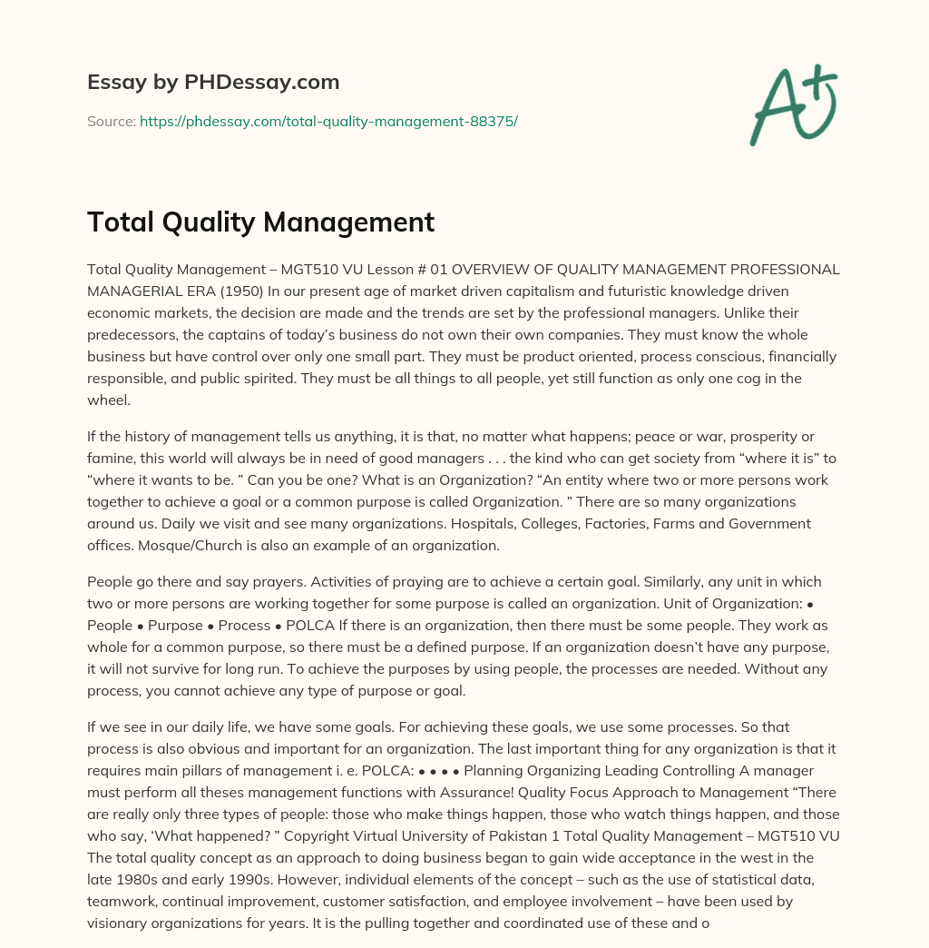 Total Quality Management essay