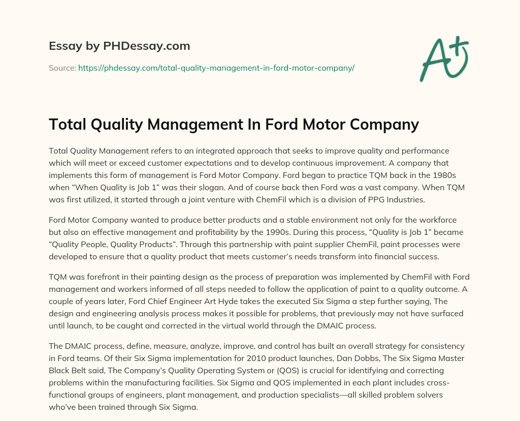 Total Quality Management In Ford Motor Company essay