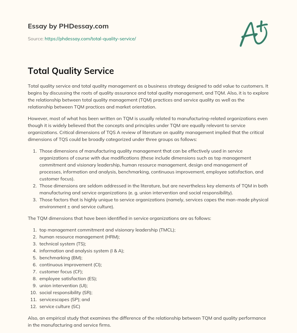 quality and service essay