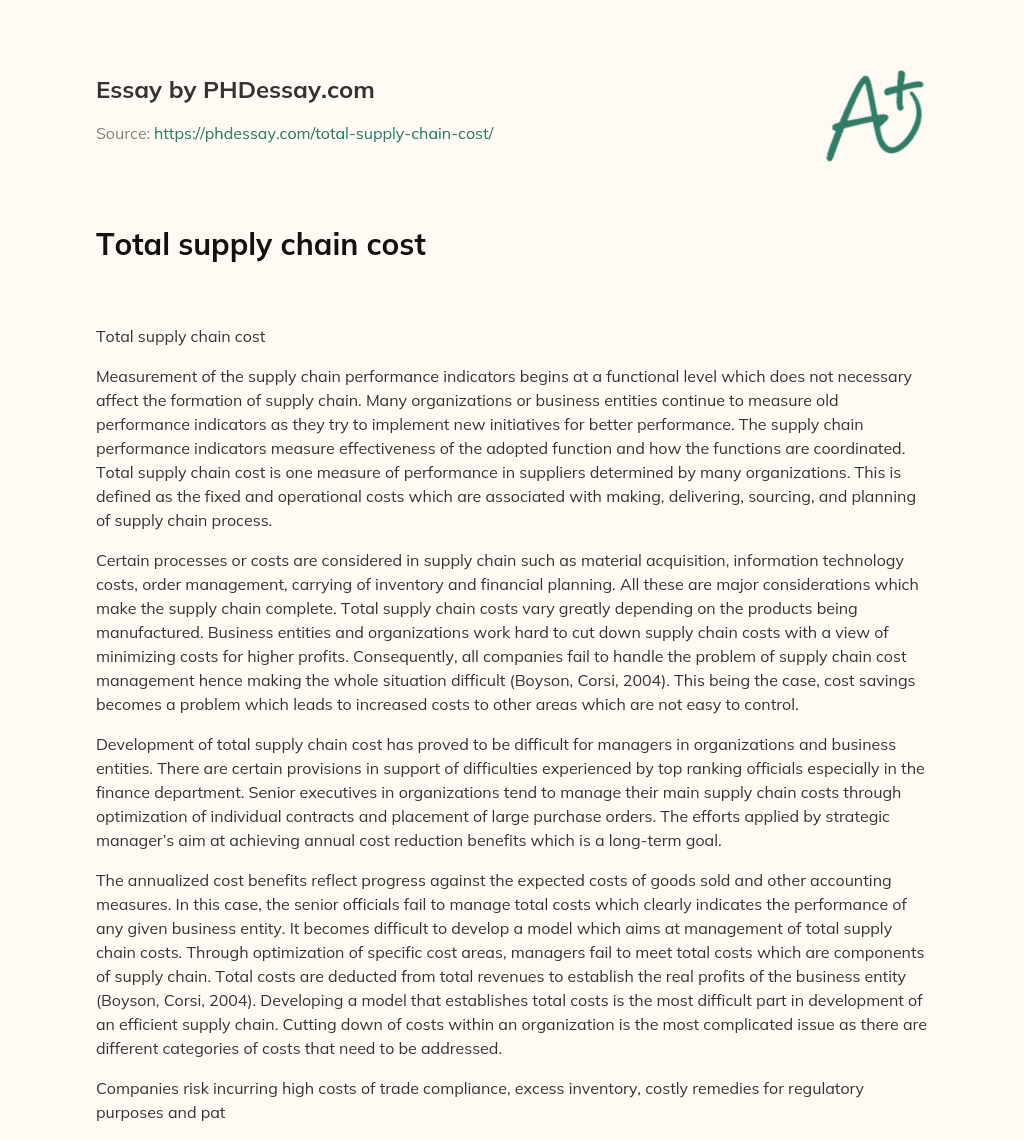 Total supply chain cost essay