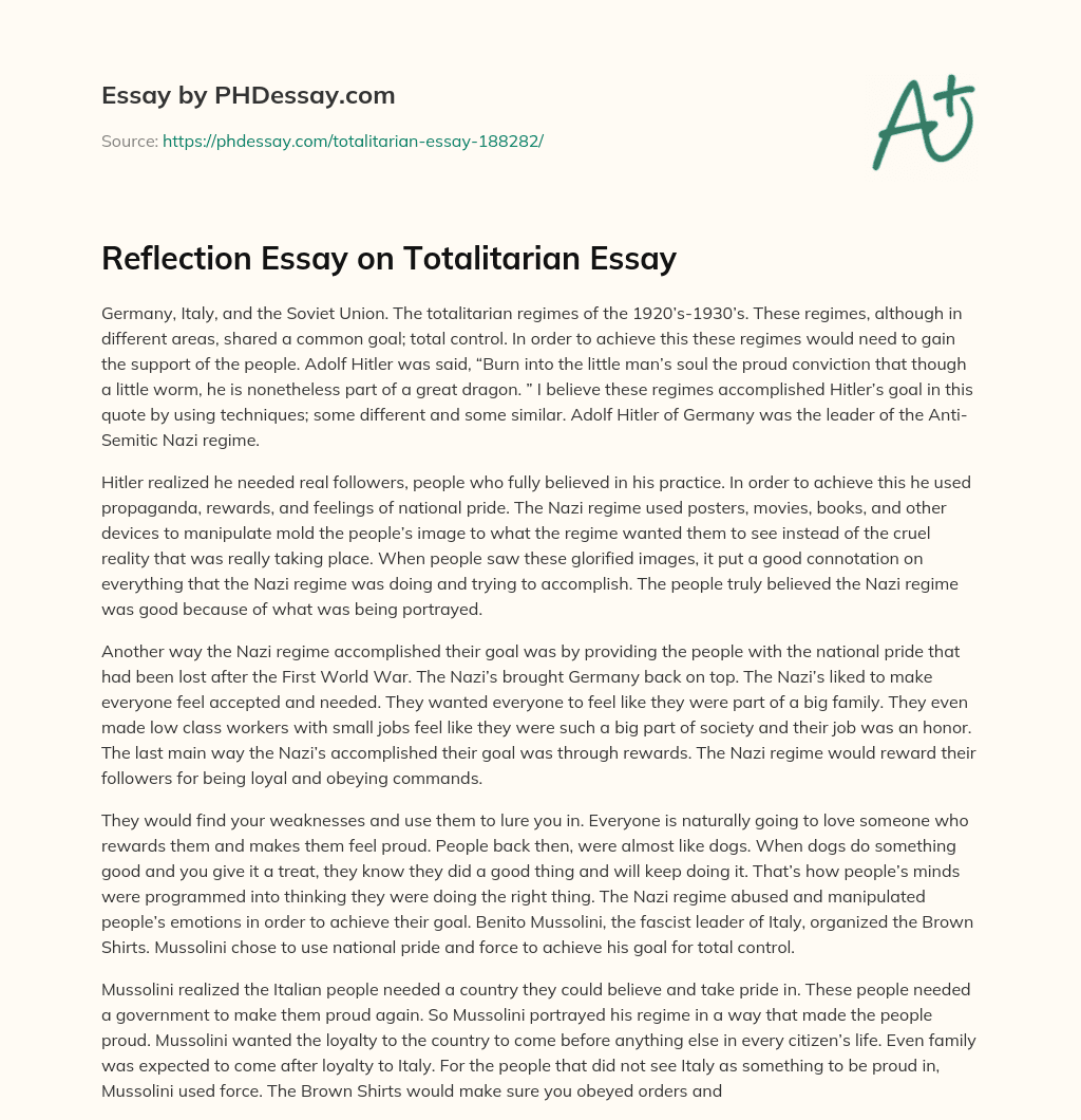 Reflection Essay on Totalitarian Essay essay